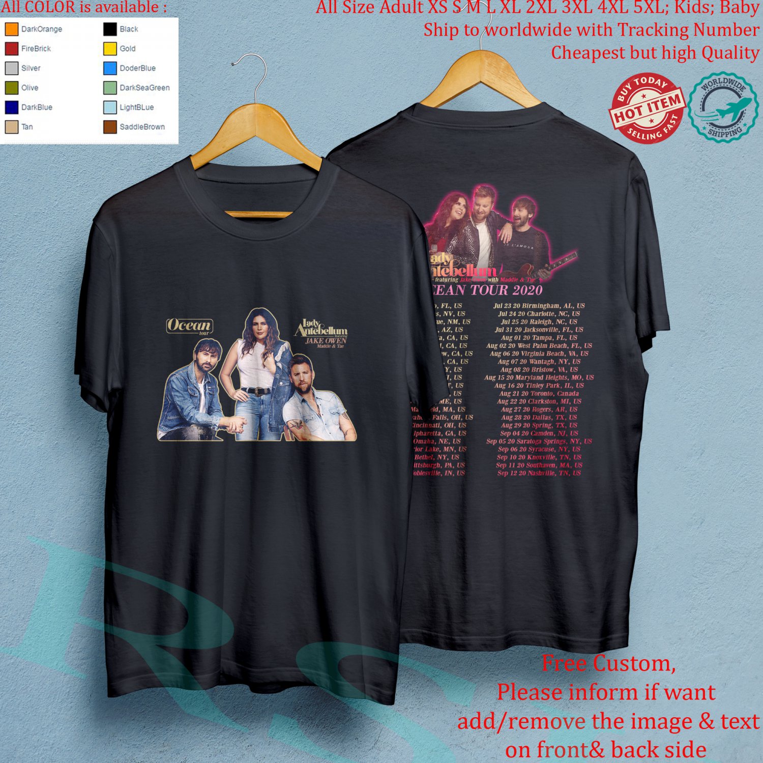 LADY ANTEBELLUM JAKE OWEN MADDIE TAE OCEAN TOUR 2020 Concert Album T-shirt S-5XL Kids Toddler