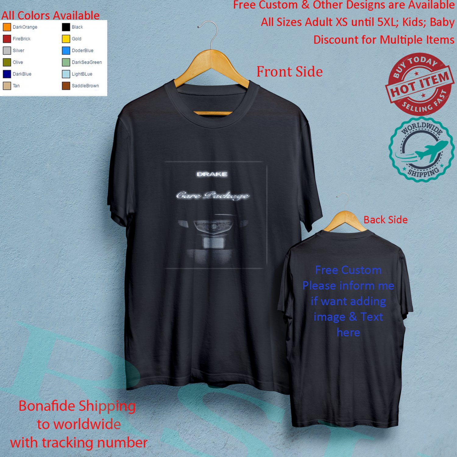 1 DRAKE CARE PACKAGE Concert Album T-shirt S-5XL Kids Baby's Toddler