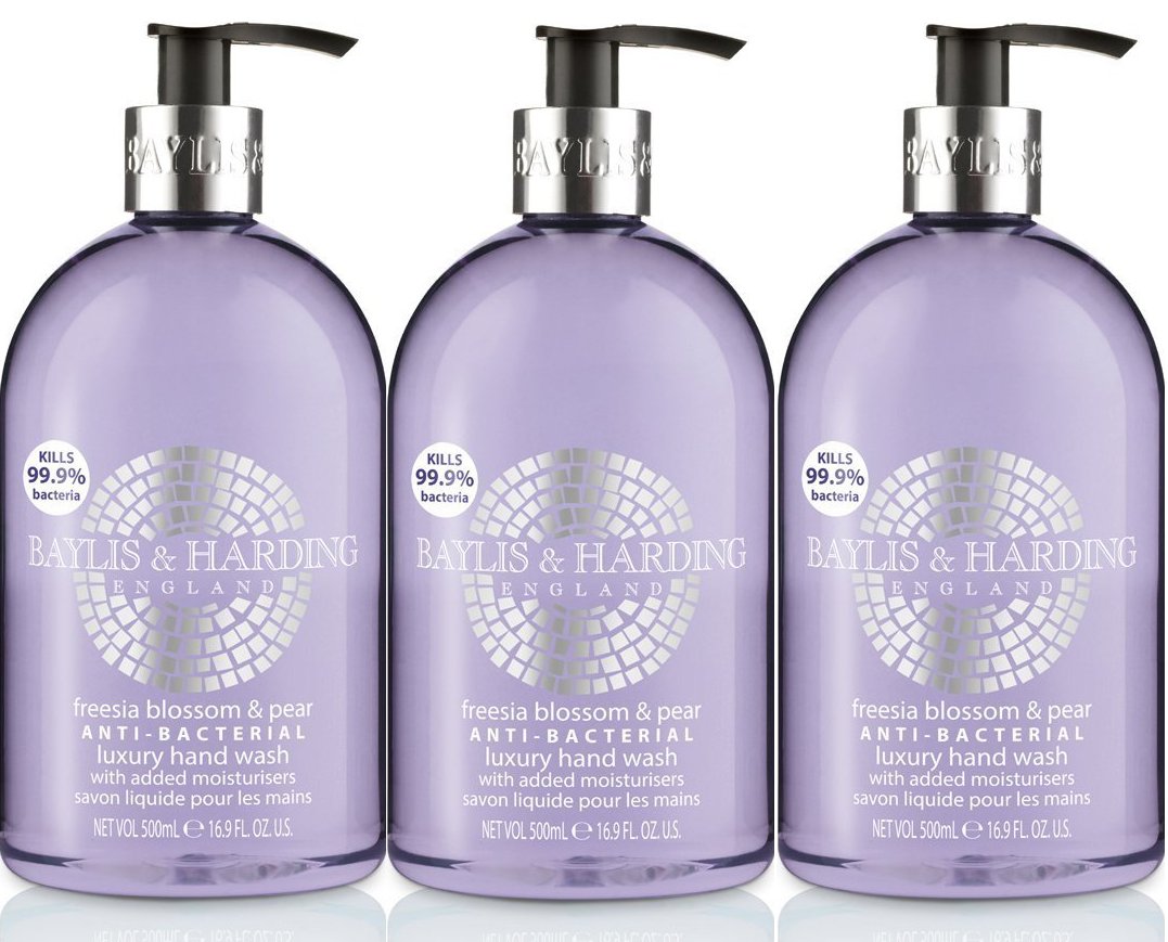 X 3 Baylis & Harding Freesia Blossom & Pear Anti-Bacterial Luxury Hand-wash 500 ml
