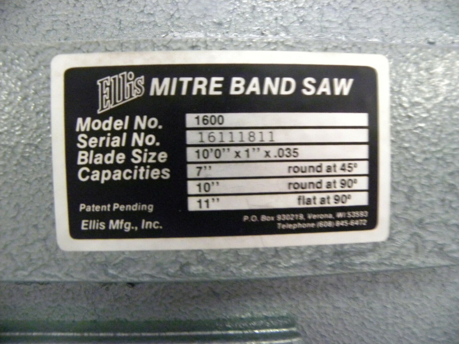 NEW ELLIS MODEL 1600 MITRE BANDSAW / BAND SAW