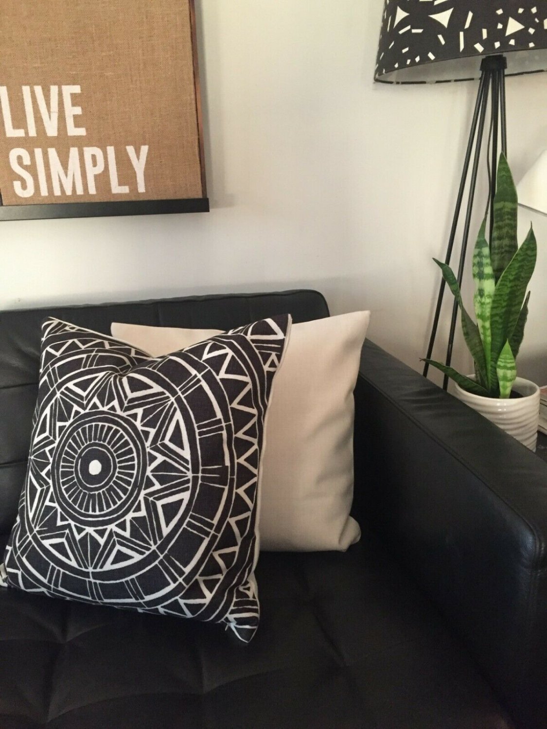 handmade black and white geometric circle print cushion cover pillowcase