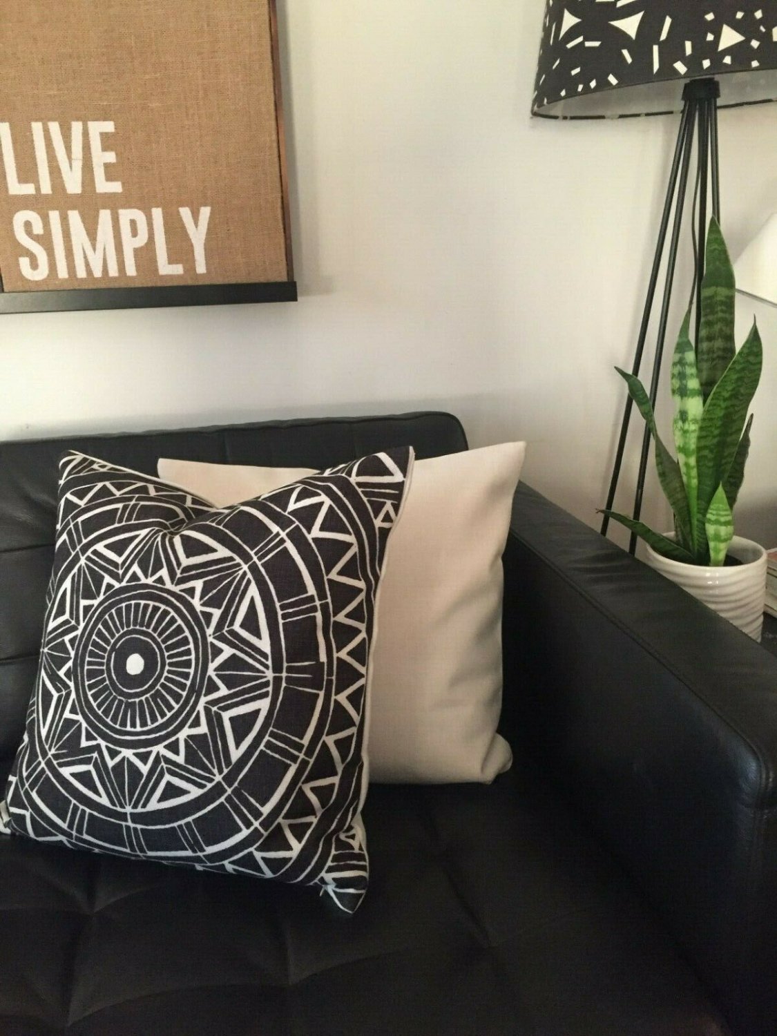 handmade black and white geometric pattern cushion cover