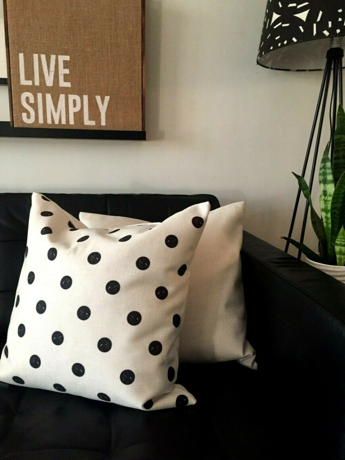 handmade black and white polka dot cushion cover
