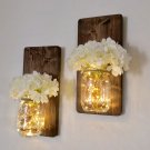 Mason Jar Hanging Candle Sconce Wall Sconce with LED Fairy Lights and Flowers