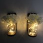 Lighted Mason Jar Wall Sconce with LED Fairy Lights White Hydrangeas Handmade