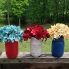 Hand Painted Patriotic Set of Three 16 Oz Mason Jars Red White and Blue
