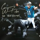 Carson Wentz Signed 11x14 Eagles Spotlight Photo SB LII Champs Insc Fanatics