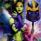 Gamora and Thanos 11x17 Marvel Lithograph Signed By Greg Horn JSA
