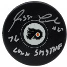 Reggie Leach Signed Philadelphia Flyers Logo Hockey Puck Conn Smythe Insc JSA