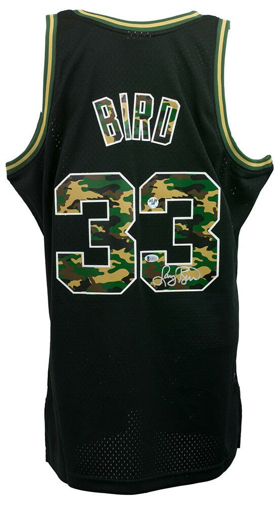 Larry Bird Signed Celtics Mitchell & Ness Black Straight Fire Camo Jersey BAS