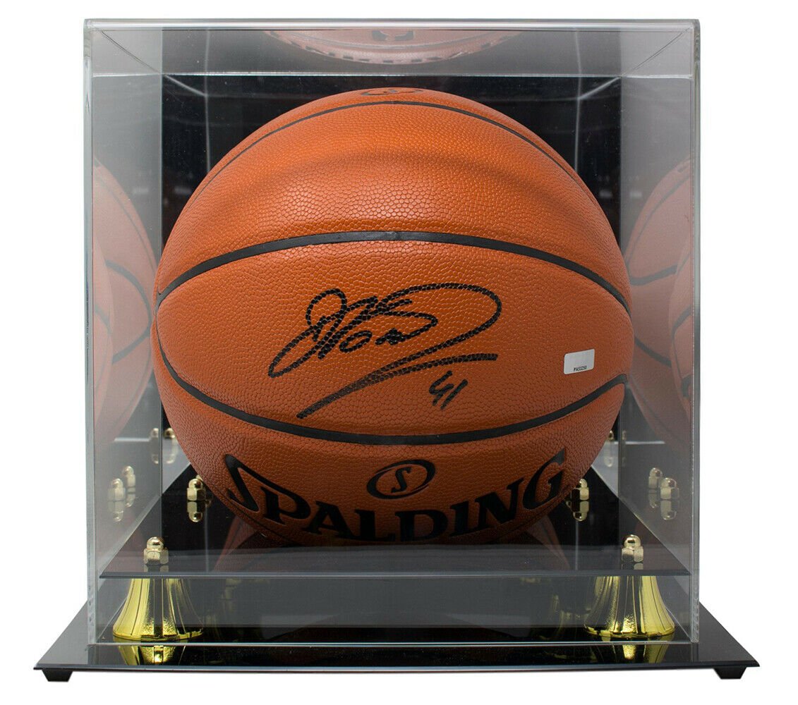 Dirk Nowitzki Mavericks Signed Replica Spalding Basketball Panini w/Display Case