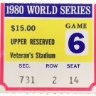 1980 World Series Game 6 Upper 700 Section Ticket Stub Phillies vs Royals