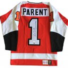 Bernie Parent Signed Philadelphia Flyers M&N Jersey HOF 84 2x SC Champs PSA+SI