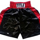 Floyd Mayweather Jr Signed Red TITLE Boxing Trunks Beckett BAS