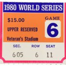 1980 World Series Game 6 Upper 600 Section Ticket Stub Phillies vs Royals