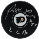 Reggie Leach Signed Philadelphia Flyers Logo Hockey Puck LCB Inscribed JSA