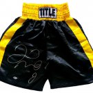 Floyd Mayweather Jr Signed Black And Yellow TITLE Boxing Trunks Beckett BAS