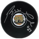 Reggie Leach Signed Philadelphia Flyers 50th Anniversary Logo Hockey Puck JSA