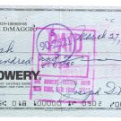Joe Dimaggio Signed (full signature) Bank Check # 502 BAS A75376