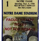 Tom Brady 1st College Start 1998 Michigan vs Notre Dame Ticket Stub 9/5/98