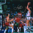 Larry Bird Celtics Signed 16x20 vs Michael Jordan Photo BAS