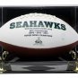 Russell Wilson Seattle Seahawks Signed Logo Football Wilson COA w/ Case