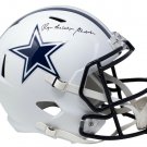 Roger The Dodger Staubach Signed Cowboys FS White Matte Rep Speed Helmet BAS