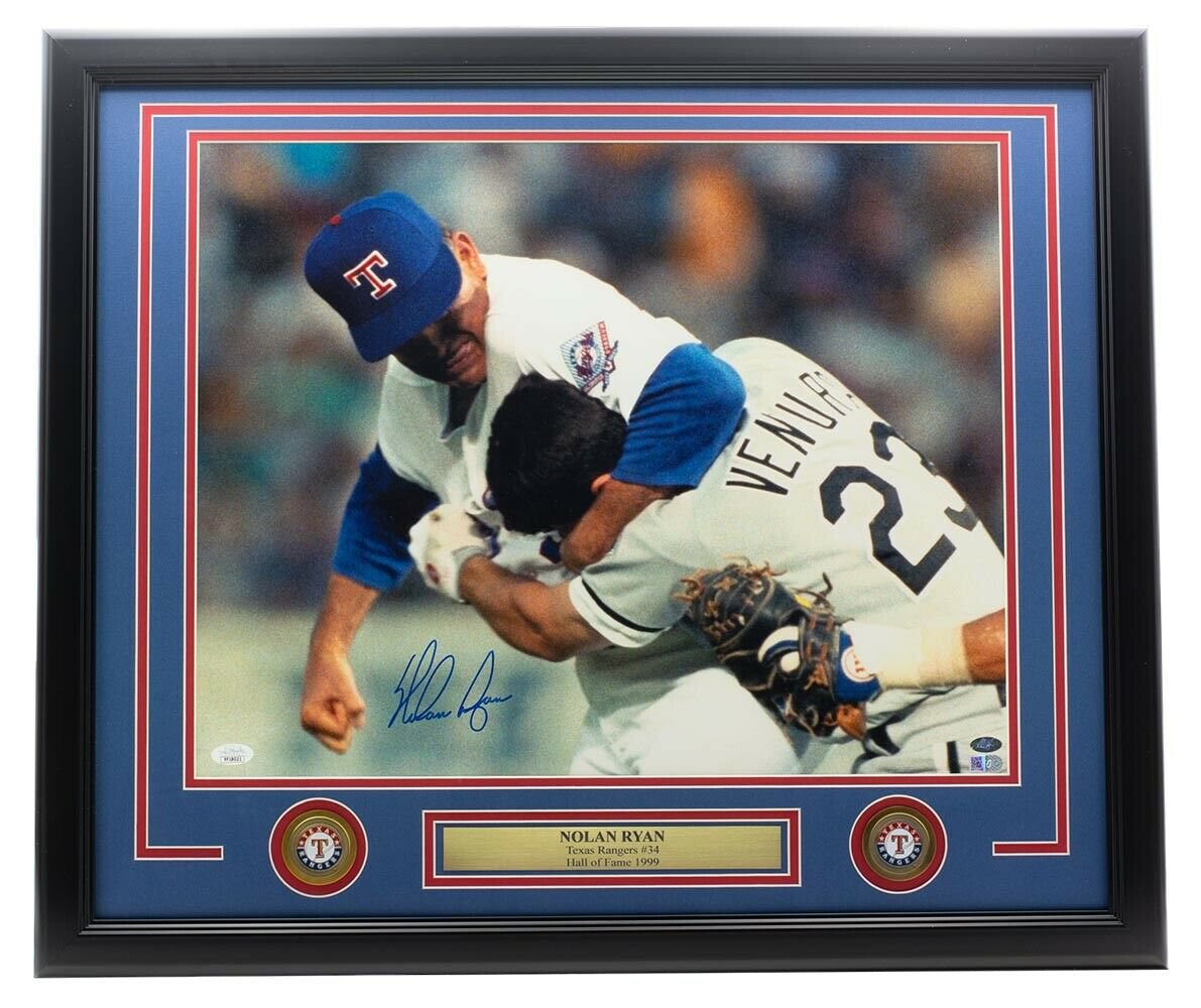 Nolan Ryan Signed Framed Texas Rangers Fight 16x20 Photo JSA Ryan Holo