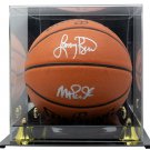 Larry Bird+Magic Johnson Dual Signed Spalding Replica Basketball w/Case BAS ITP