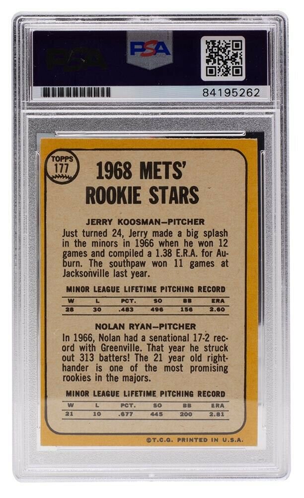 Nolan Ryan New York Mets Signed Slabbed Topps Rookie Card Insc GEM MT ...