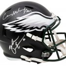Carson Wentz Zach Ertz Signed Full Size Matte Black Spd Rep Helmet Fanatics+JSA