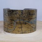 London England Map Cuff Bracelet. Vintage print cuff for her or him.