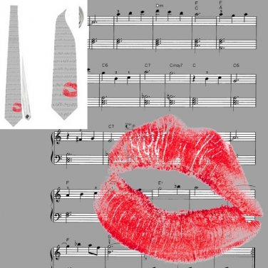 Necktie  musical notes lip print romantic