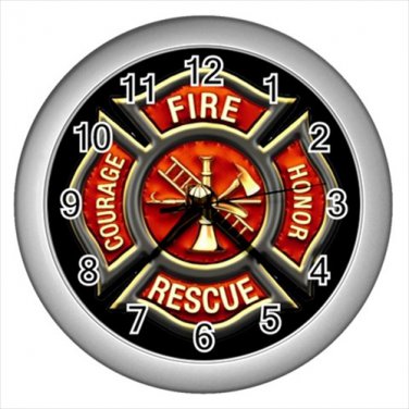 Silver Wall Clock Fire fireman fire fighter fireplug plug fire-cock
