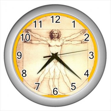 Silver Wall Clock Leonardo vetruvian man Florence Italy pinto