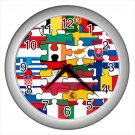 Silver Wall Clock European Union flags fan prosperity welfare affluence flushness speed weal