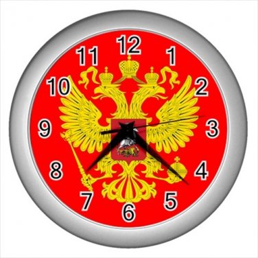 Silver Wall Clock Russia patriot national fan coat of arms