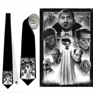 Necktie universal monsters frankenstein dracula creature black lagoon invisible mummy halloween