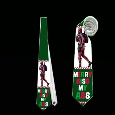 Necktie deadpool superhero funny merry kiss my ass christmas