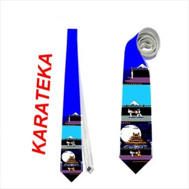 Necktie karateka nerd geek gear convention retro pixel fun office tie