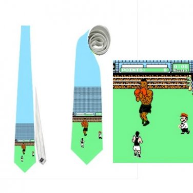Necktie punch out nerd geek gear convention retro pixel fun office tie