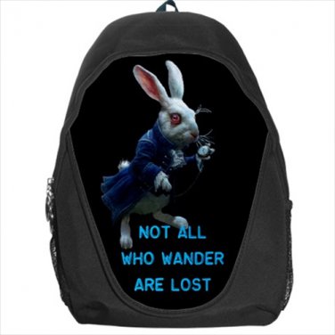 alice in wonderland backpack white rabbit not all who wander are lost