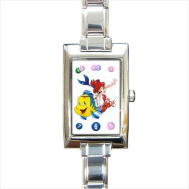 ariel flounder little mermaid Rectangle Italian Charm Watch