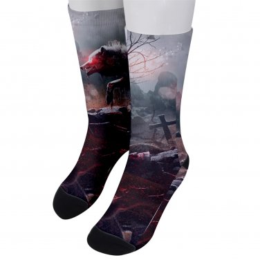 Socks men's crew zombies werewolf cemetery