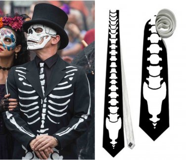 Necktie as James Bond day of the dead parade skeletor spine cosplay