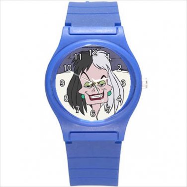 Round Plastic Sport Watch 101 dalmatians cruella de vil