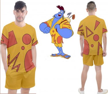Men's mesh tee and shorts set as Genie Vacation mode cosplay costume Aladdin