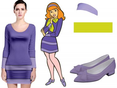 Cosplay Daphne Blake long sleeve dress shoes heels and accessories scarf headband sold separately