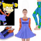 Cosplay as Angelica Pickles Rugrats long sleeve dress shoes costume leggings