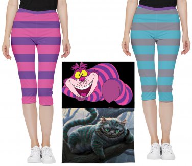 Women's as Cheshire cat Lightweight Velour Capri Leggings cosplay Halloween costume blue